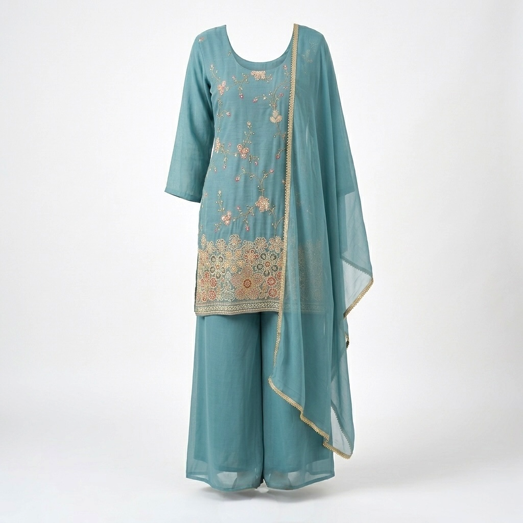 Plus size embroidered palazzo kurta Set