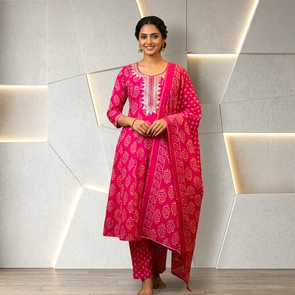 Plus size bandhani-inspired kurta set