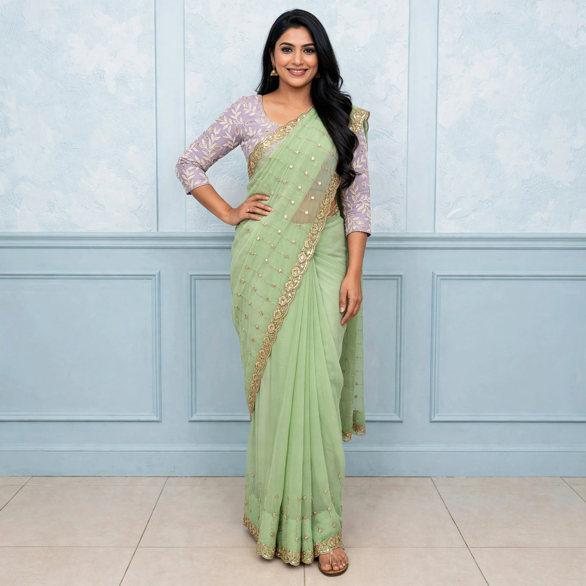 Embroidered and seed beaded saree only