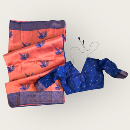 Mayur print semi ikkat saree