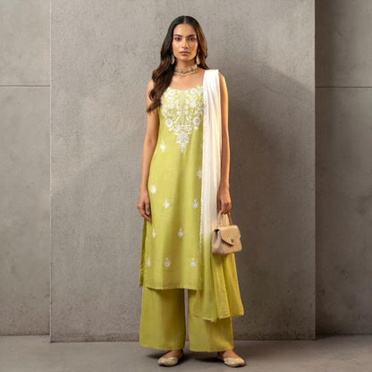 Sleeveless chikankari summer kurta set