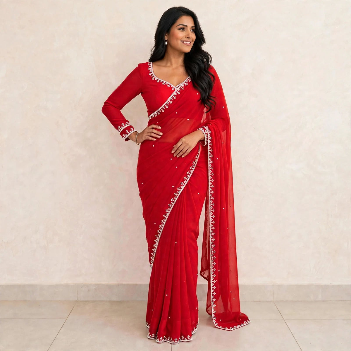 manually stitched pre-pleated saree and blouse sets