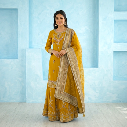 Embroidery and sequence work sharara suit set