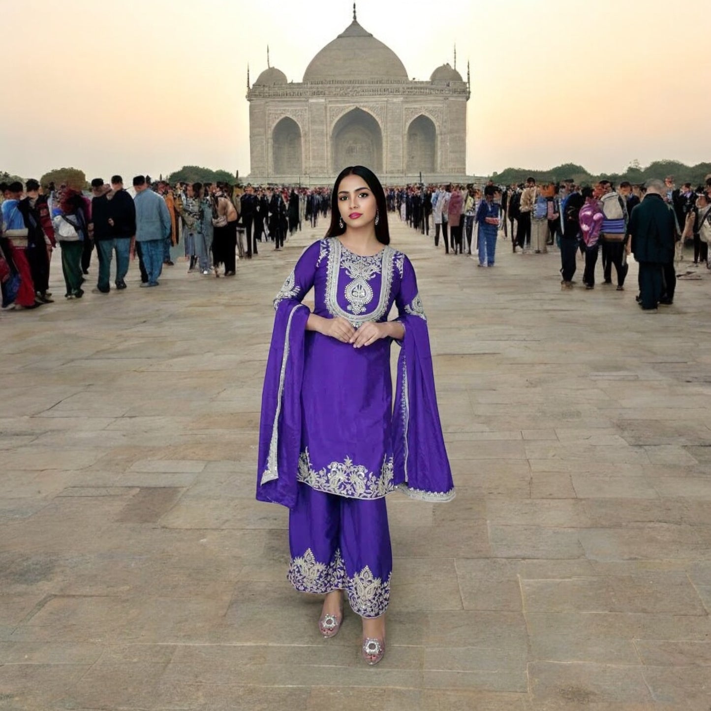 Heavy Chinnon Silk Salwar Kameez With Fancy Dupatta.