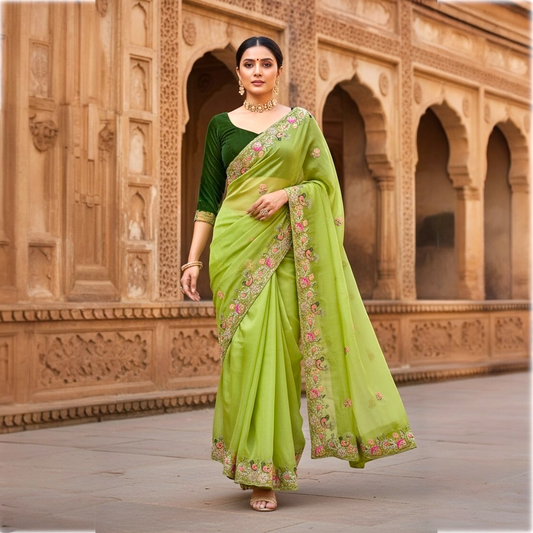 Sequin embroidered designer saree set
