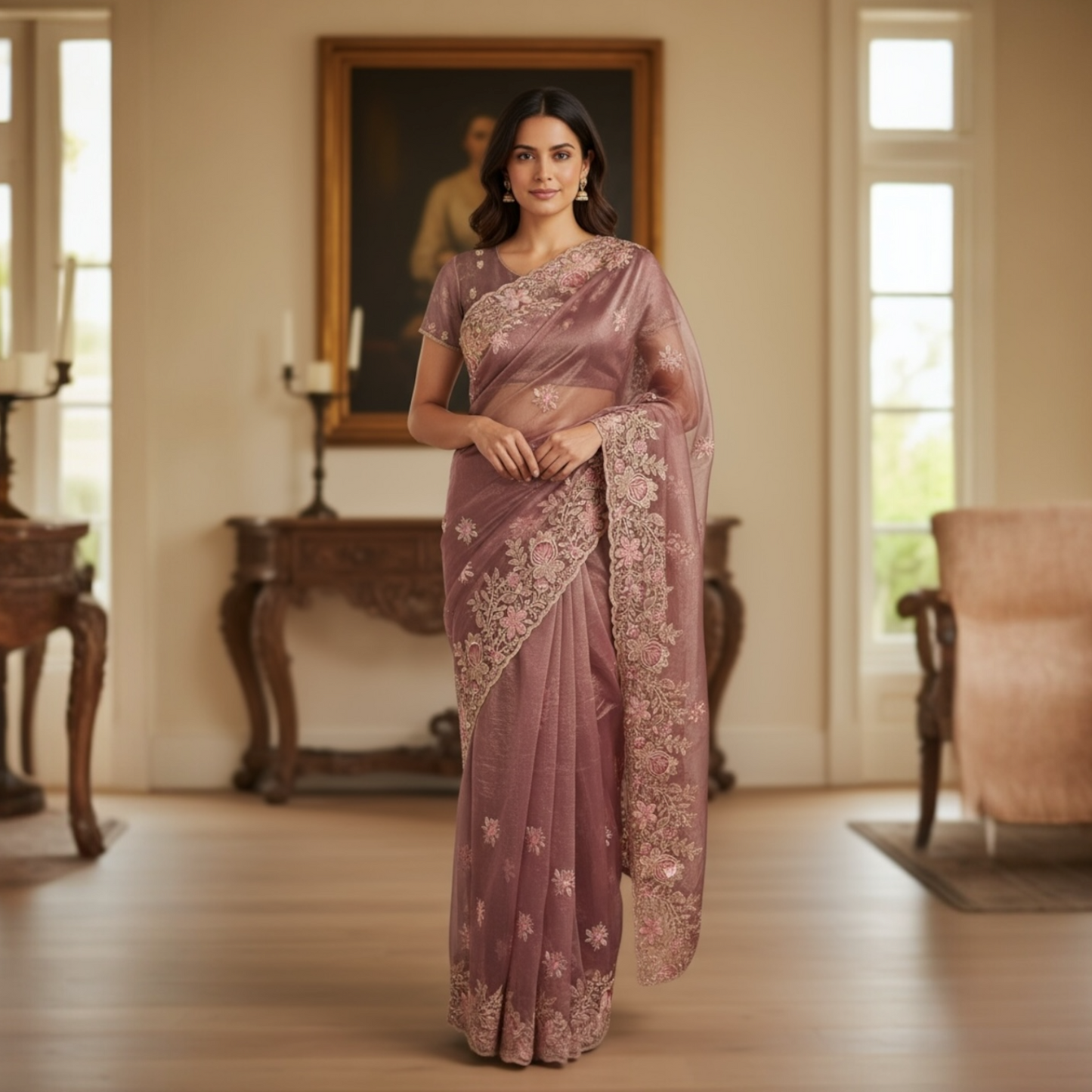 Floral boutique saree with blouse set