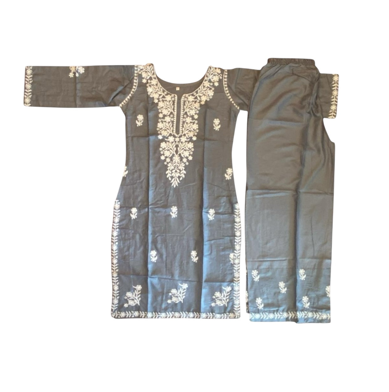 Rayon Lucknowi Chikankari Work Straight Kurta Palazzo Set