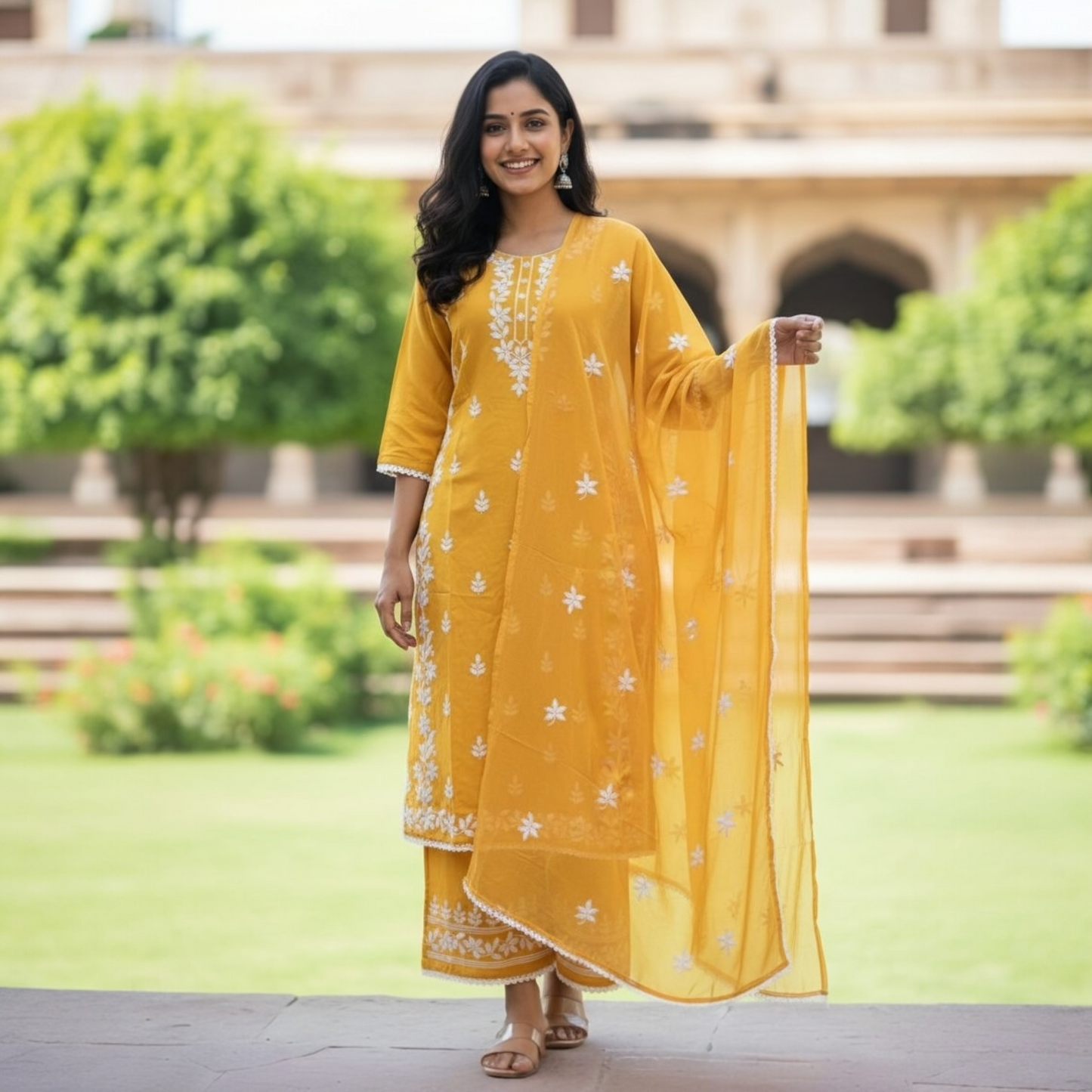 Plus size chikankari palazzo set
