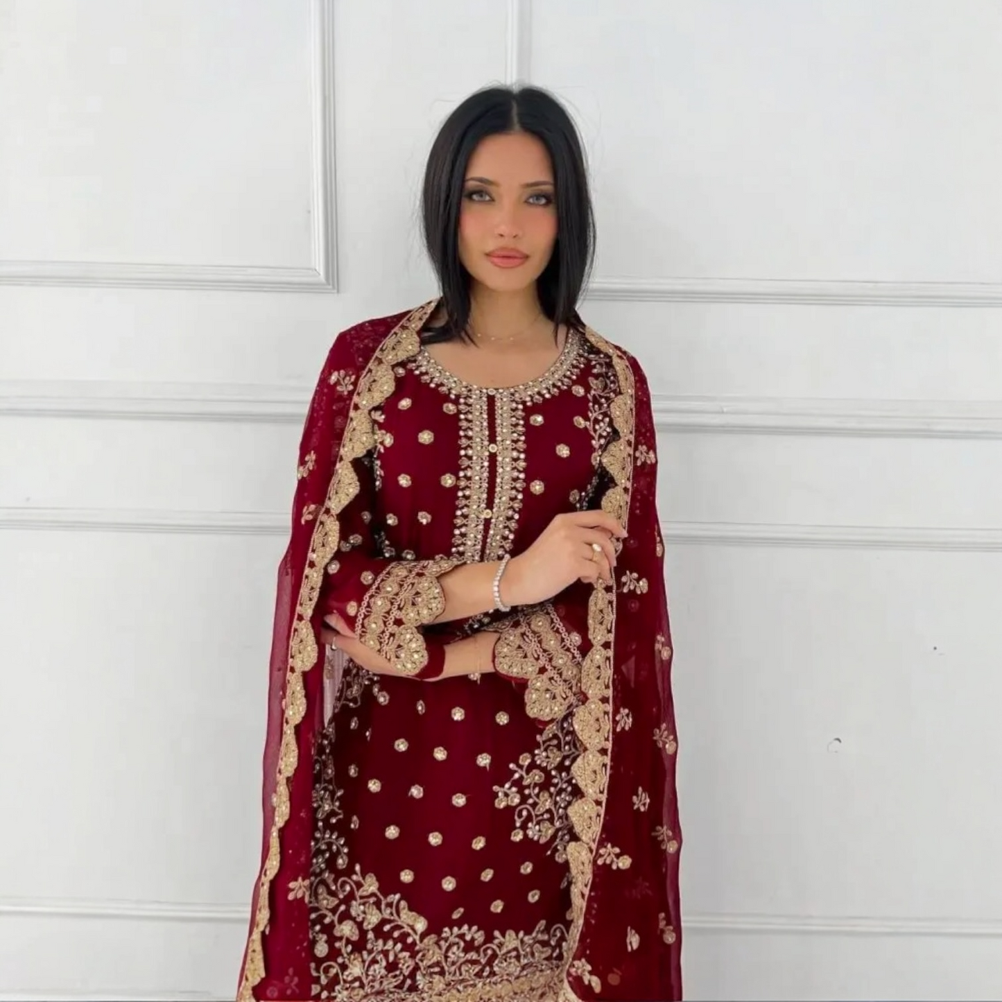 Plus size palazzo Suit With Dupatta For Party Wear