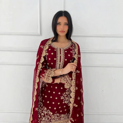 Plus size palazzo Suit With Dupatta For Party Wear