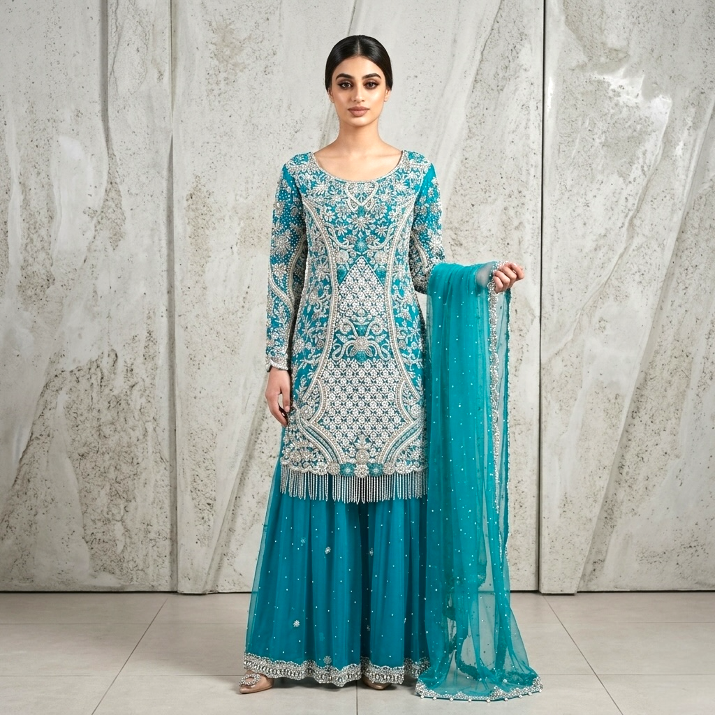 Heavy Embroidered and Stone Handwork Palazzo Suit Set
