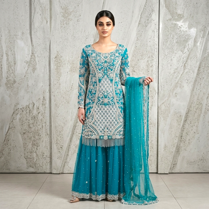 Heavy Embroidered and Stone Handwork Palazzo Suit Set