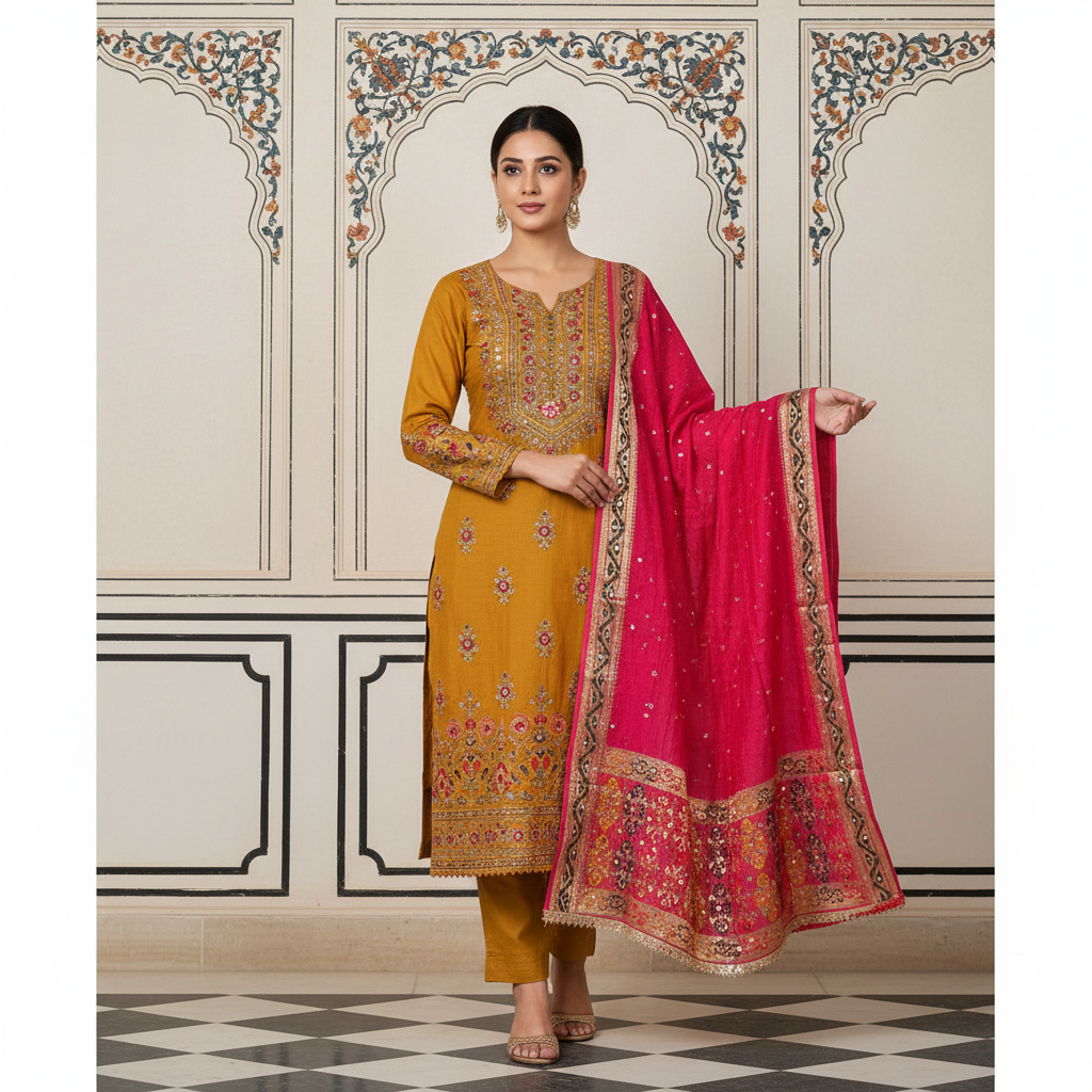 Embroidered mirror worked dupatta