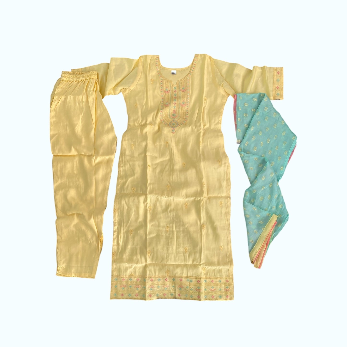 Embroidered straight kurta 3 piece set