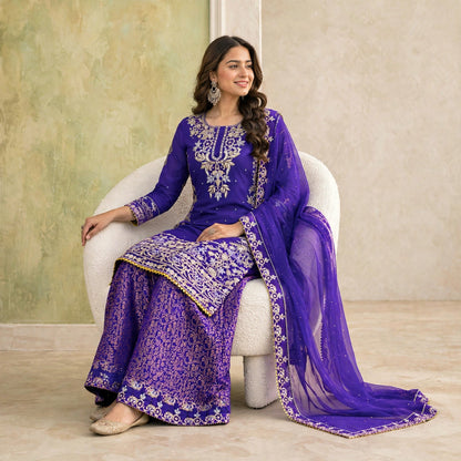 EMBROIDERED BANARASI PALAZZO SUIT