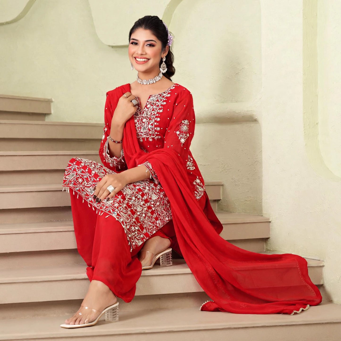 Heavy embroidered salwar kameej and palazzo set