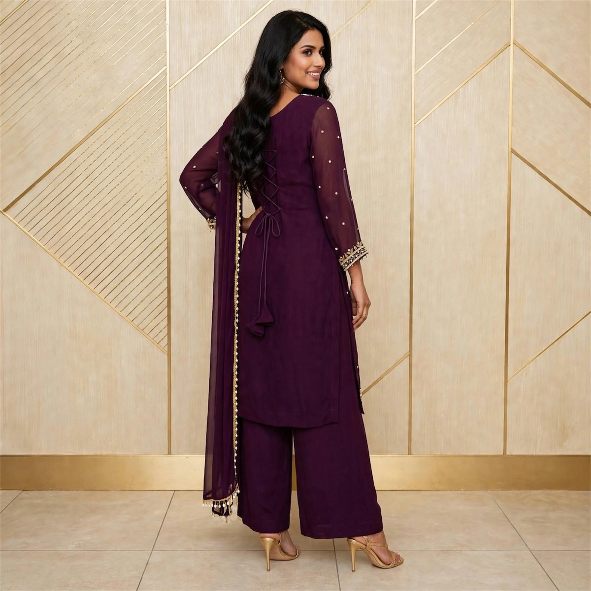 Manually stitched Midnight Grape Kurta