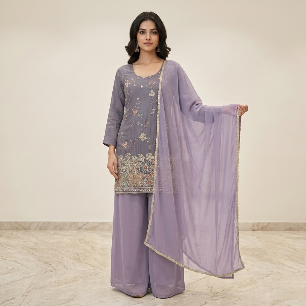 Plus size embroidered palazzo kurta Set