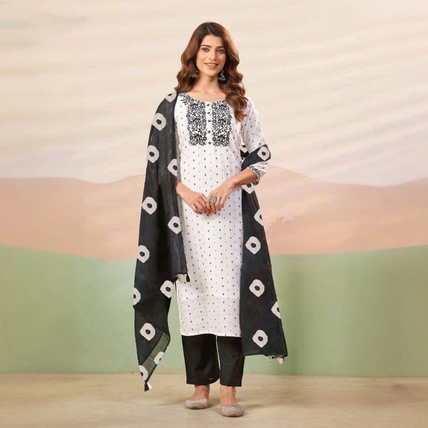 Ivory Floret Straight-Cut kurta set