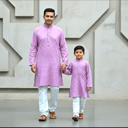 Chikankari father-son family combo set