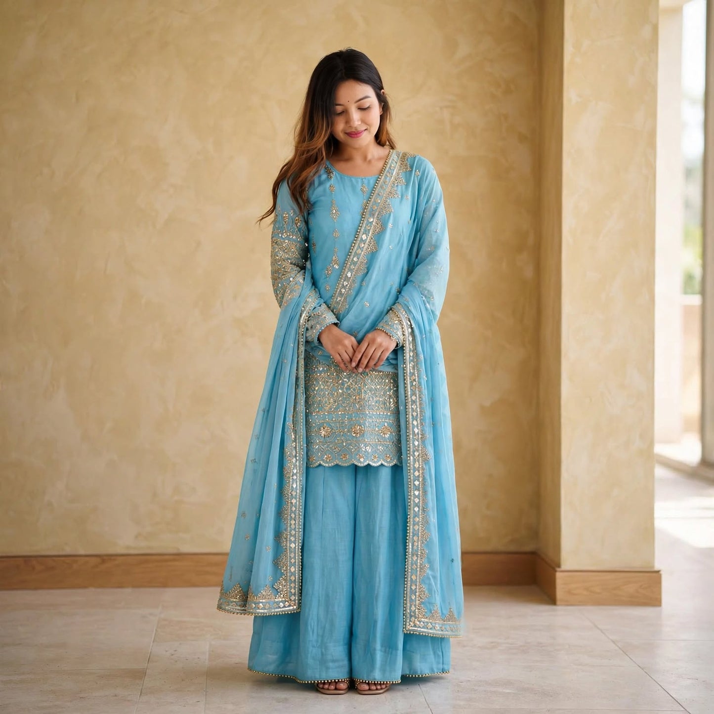 Sequence Embroidery Palazzo kurta Set