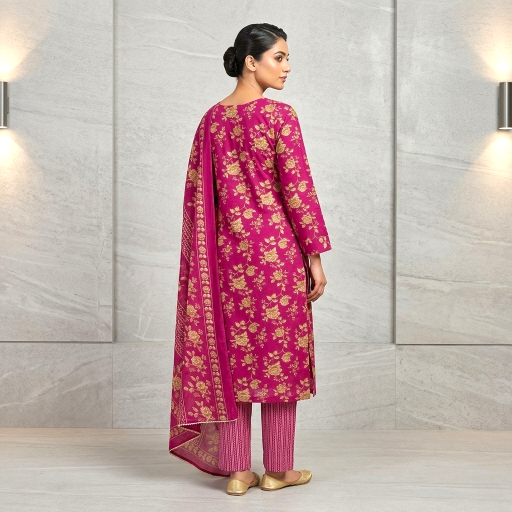 Floral Print Mirror Work Straight Kurta Set