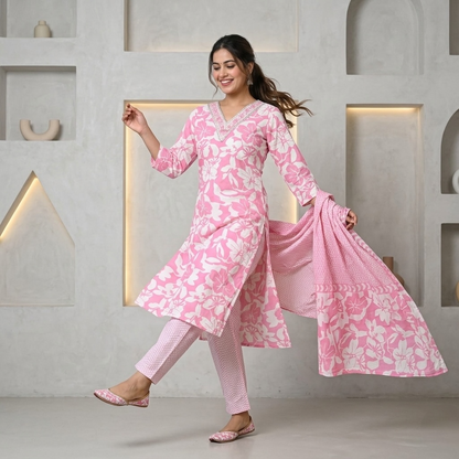 Straight-cut with a V-neck design kurta set