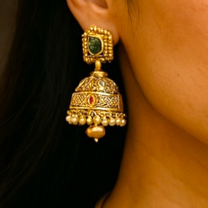 Ethnic looks temple necklace and earrings set