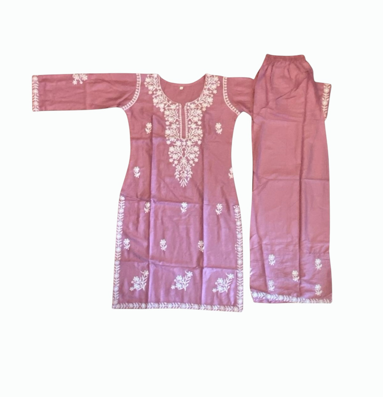 Rayon Lucknowi Chikankari Work Straight Kurta Palazzo Set