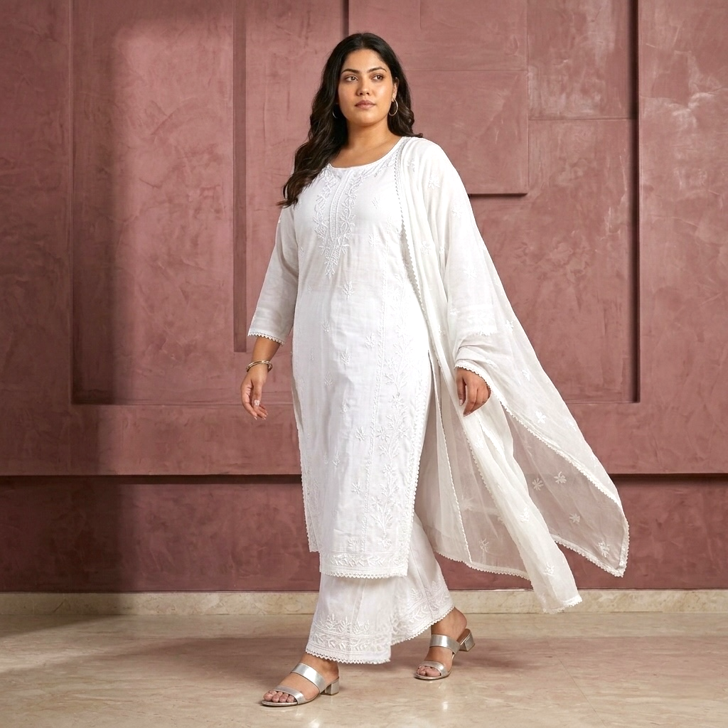 Plus and regular size chikankari palazzo kurta set