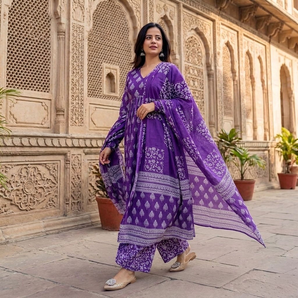 Jaipuri-style anarkali suit set