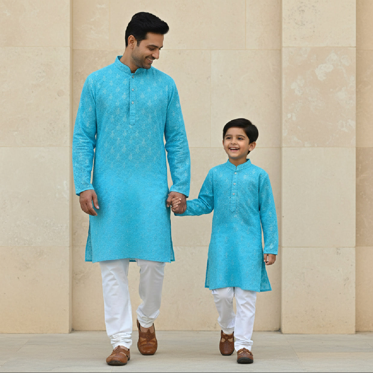 Chikankari father-son family combo set