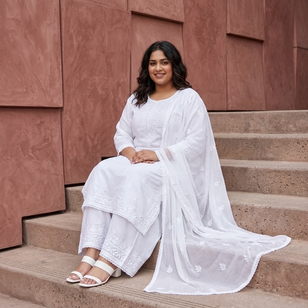 Plus and regular size chikankari palazzo kurta set