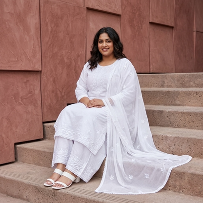Plus and regular size chikankari palazzo kurta set