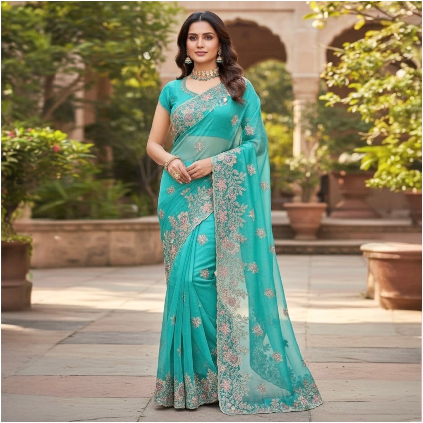 Floral boutique saree with blouse set