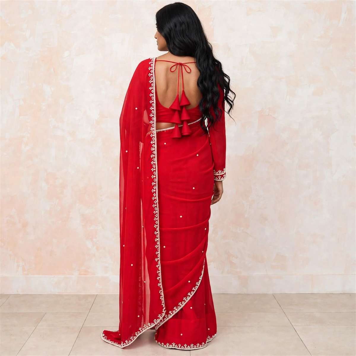 manually stitched pre-pleated saree and blouse sets