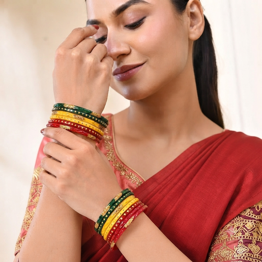 Gurudev Tri-color glass bangles