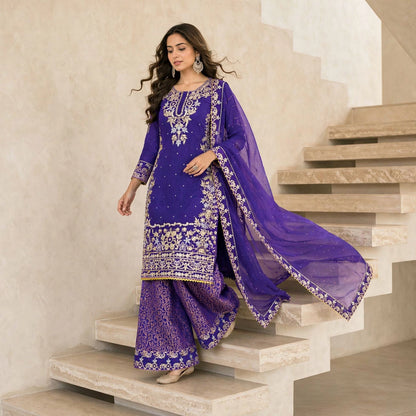 EMBROIDERED BANARASI PALAZZO SUIT