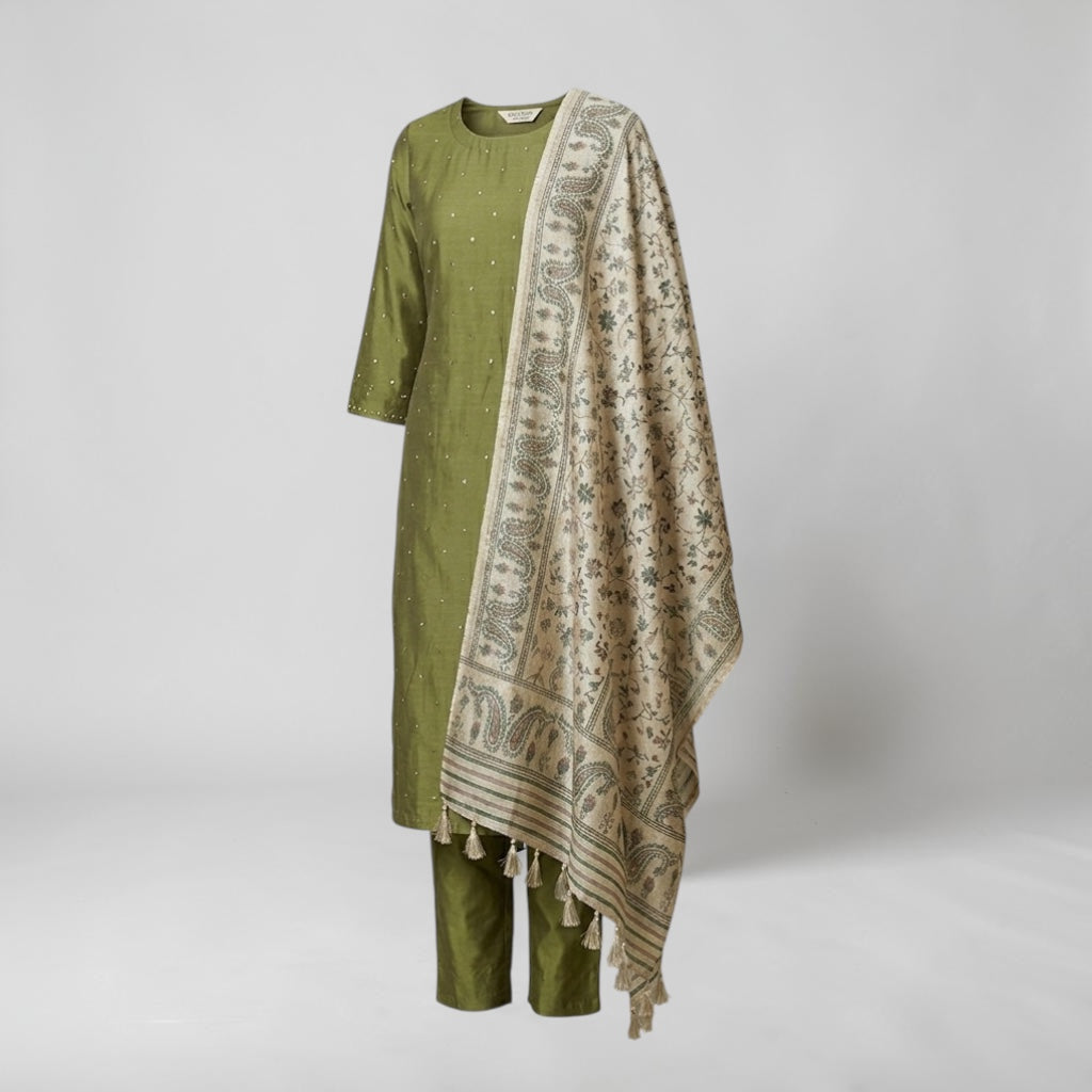 Pure Chanderi Embellished A-Line Kurta Set