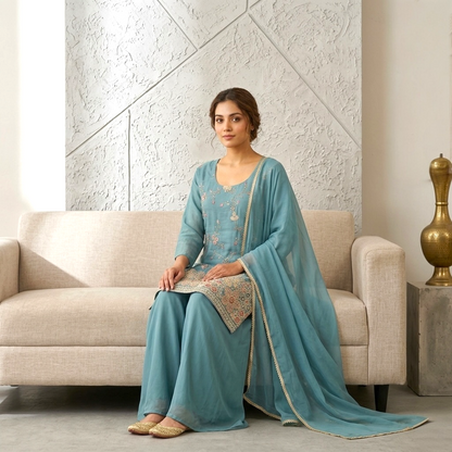 Plus size embroidered palazzo kurta Set