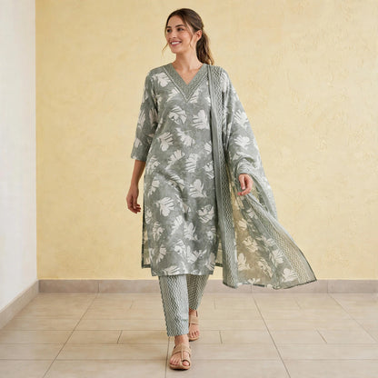 Botanical Print Straight Kurta Set