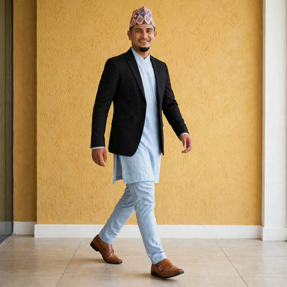 Elastic-waist Daura suruwal gorkhali ethnic suit/Coats and hat not included.