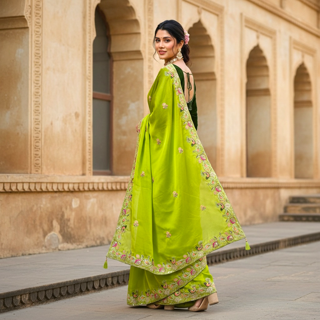 Sequin embroidered designer saree set