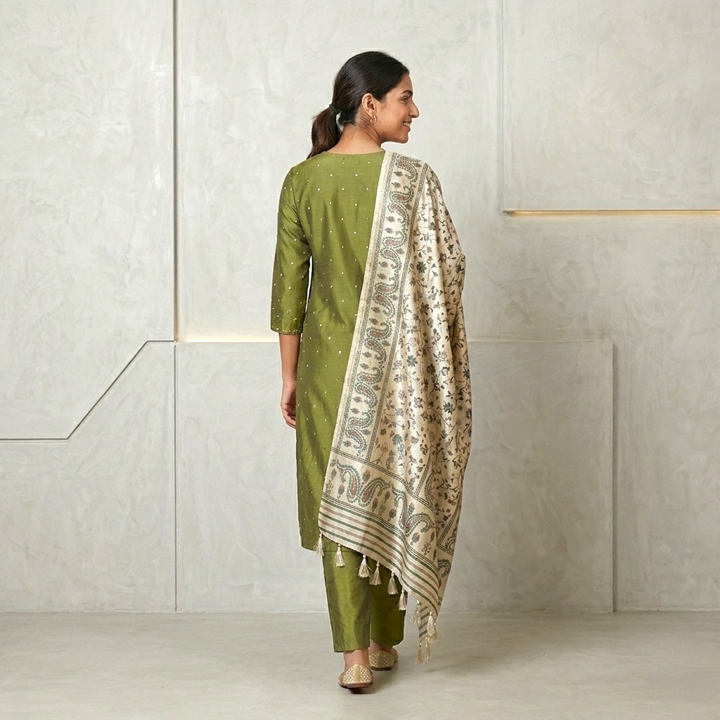 Pure Chanderi Embellished A-Line Kurta Set