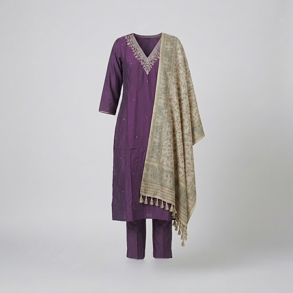 Pure Chanderi Embellished A-Line Kurta Set