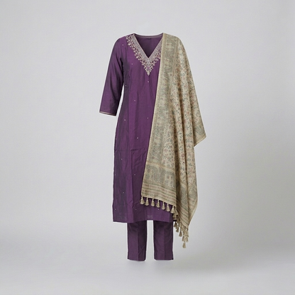 Pure Chanderi Embellished A-Line Kurta Set