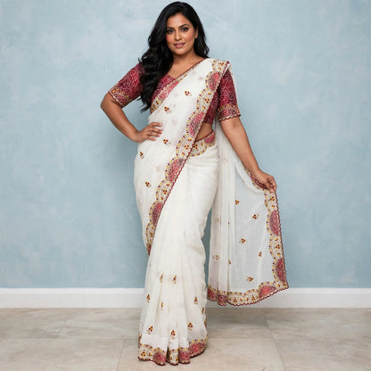 Sequins patchwork saree and Bandhani print blouse Set