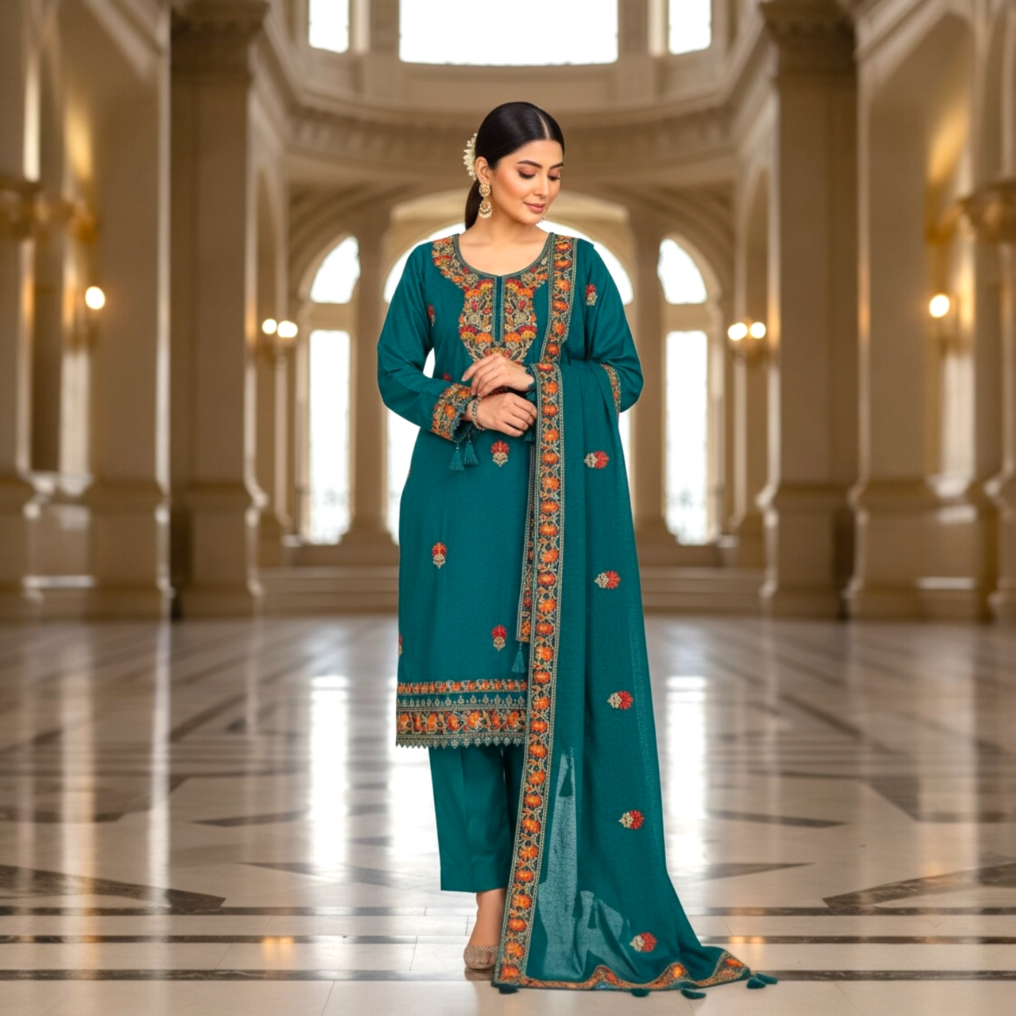 Customized embroidered winter kurta set