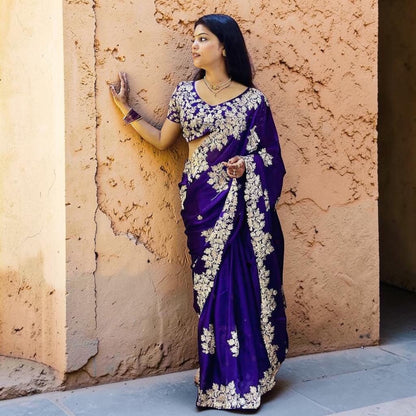 Silver embroidery and sequin work saree set