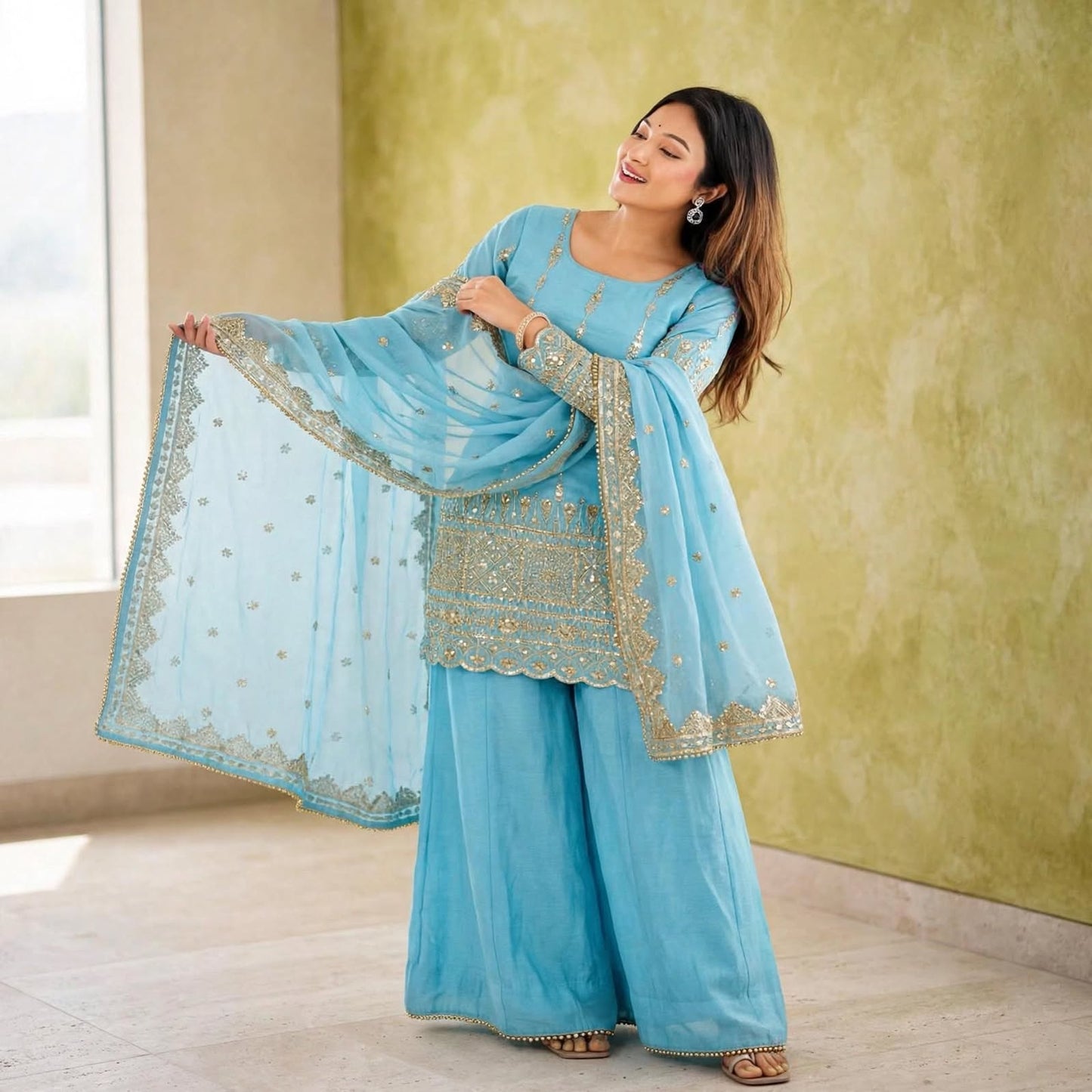 Sequence Embroidery Palazzo kurta Set